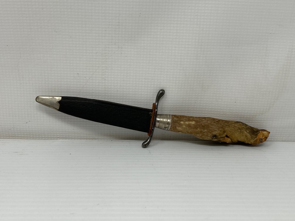 Deer Hoof Handled Fixed-Blade Knife with Sheath, Blade Marked "Austria"