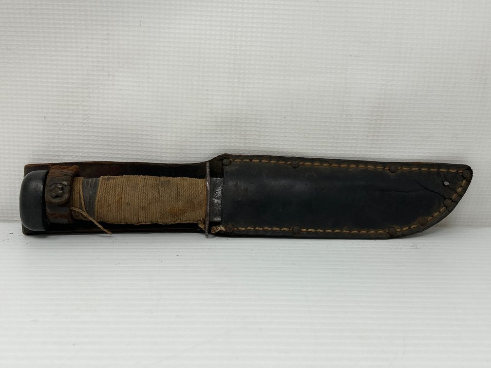 USN Knife with Wrapped Handle and Leather Sheath