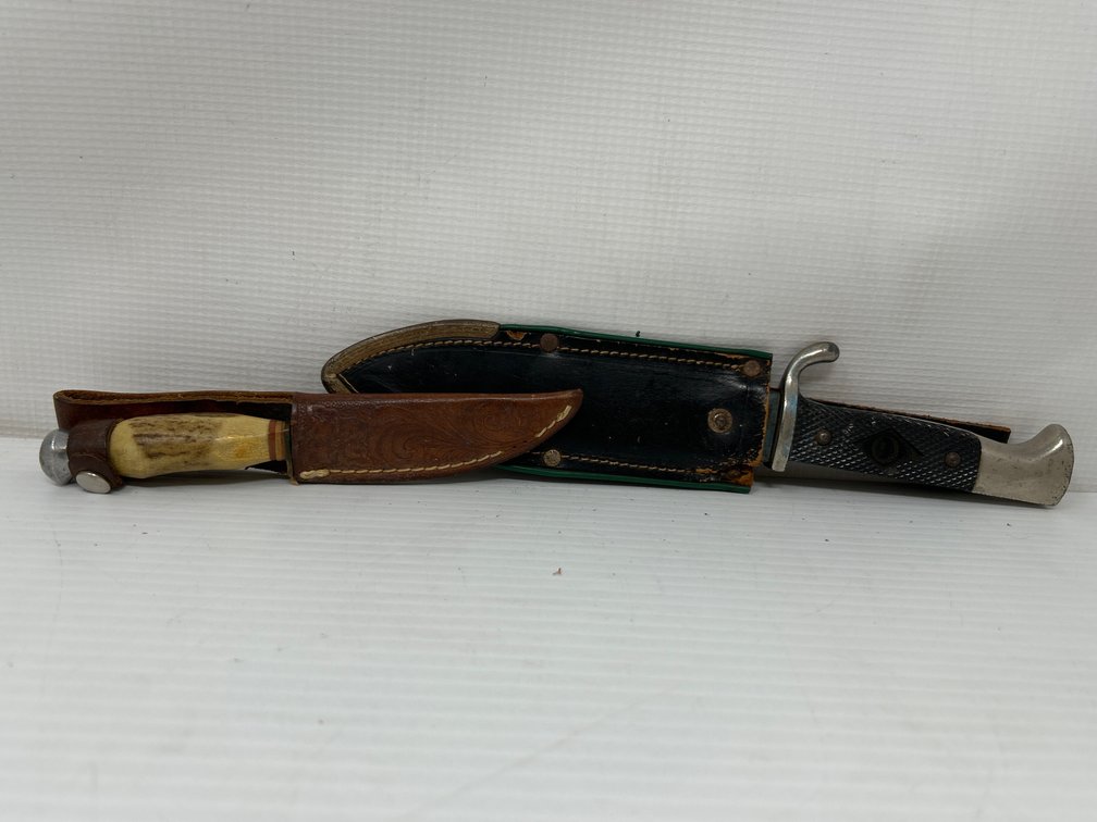 2 Knives- F.A. Bower Horn-Handled and Baron Solingen, Both with Sheaths