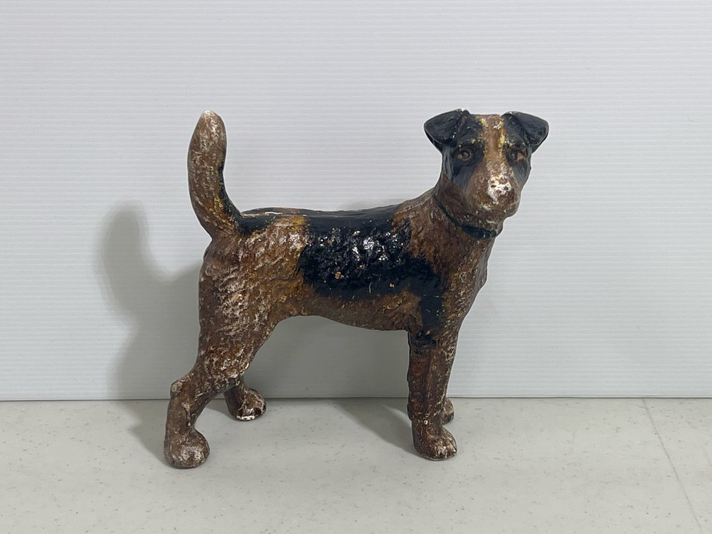 Cast Iron Black & White Terrier Airedale Dog Door Stop