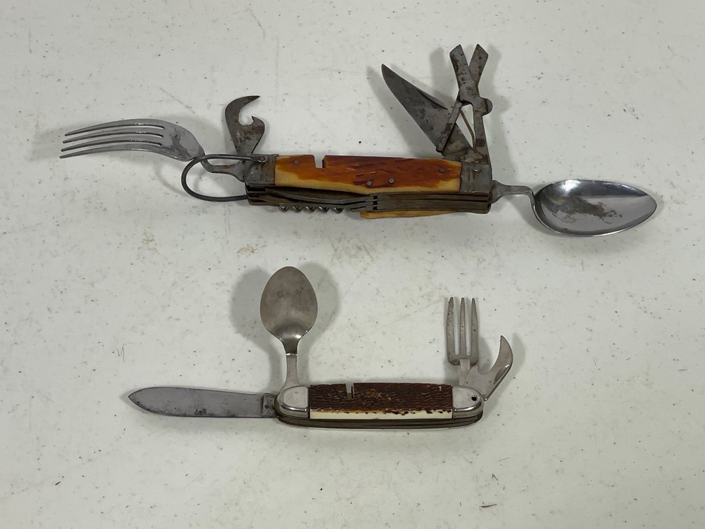 2 Vintage Hobo Knives with Flatware/Can Opener Blades