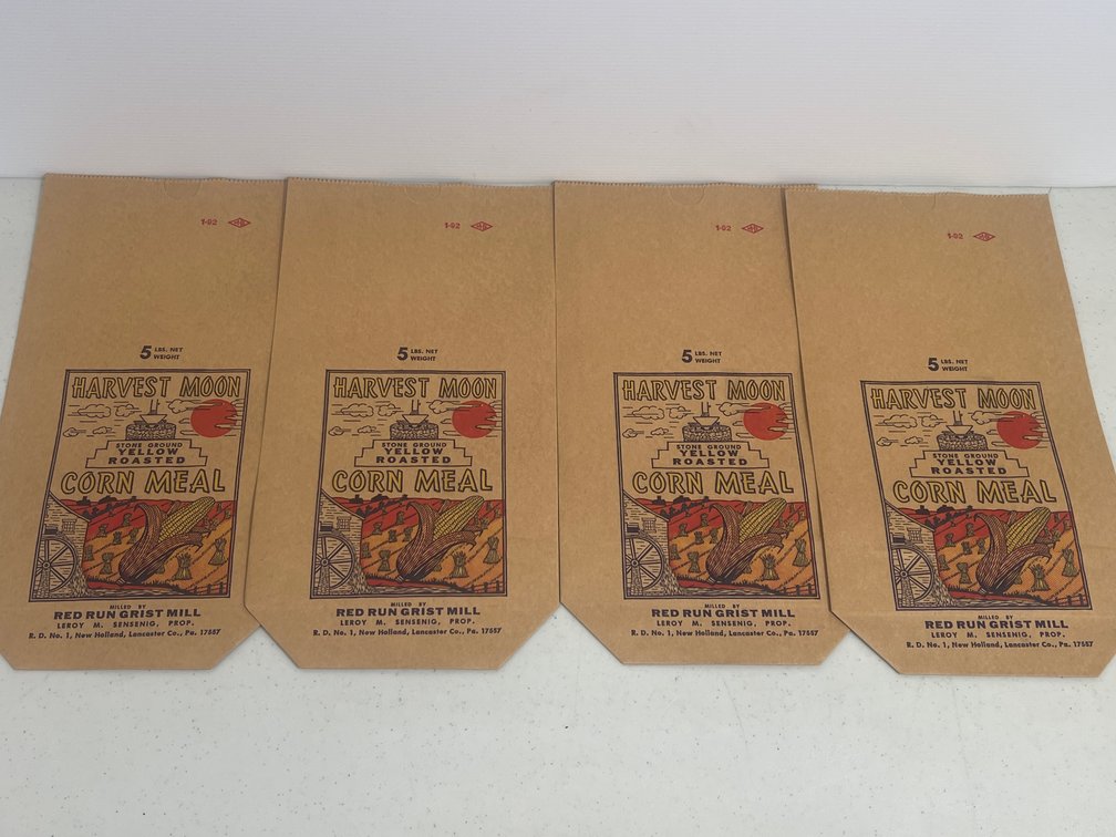 4 Paper Bags "Harvest Moon Corn Meal"