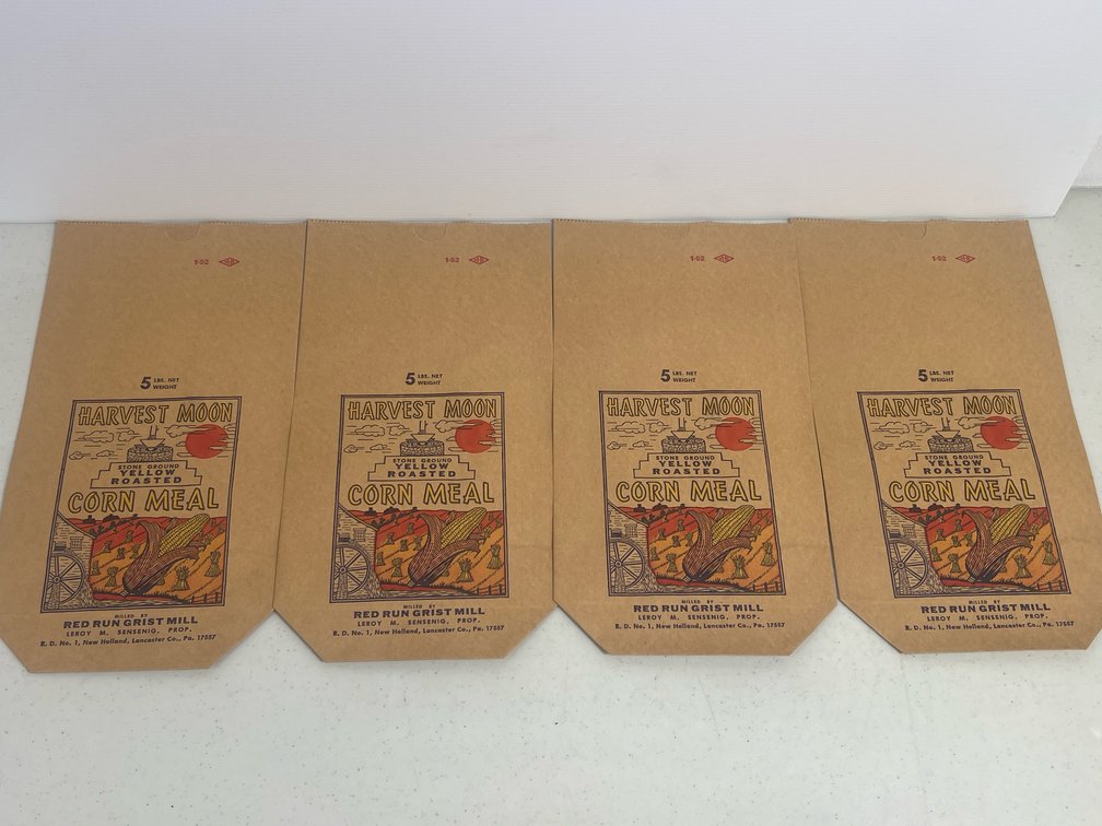 4 Paper Bags "Harvest Moon Corn Meal"
