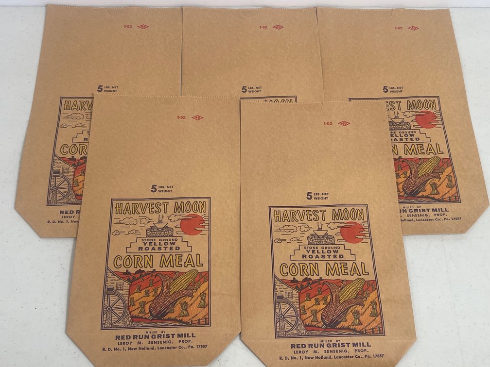5 Paper Bags "Harvest Moon Corn Meal"