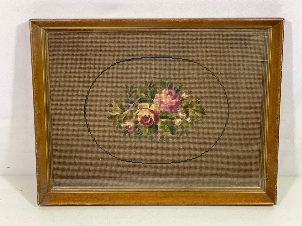 Framed Needlepoint Floral Bouquet