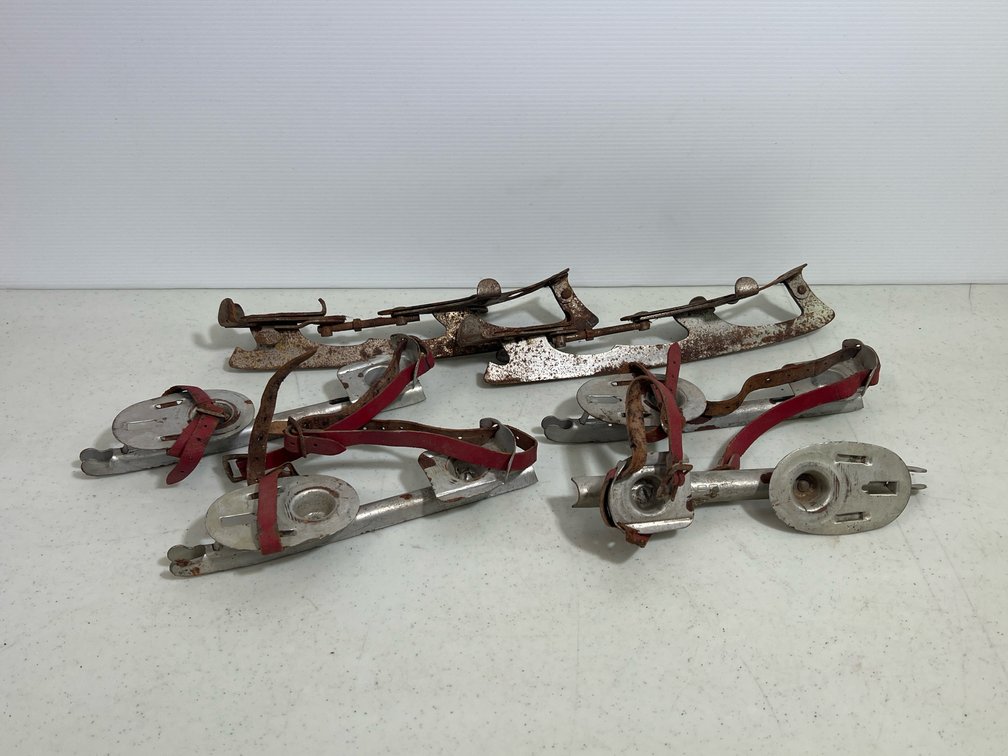2 Pairs of Vintage Strap-On Ice Skates by Arco, Size 10-1/2
