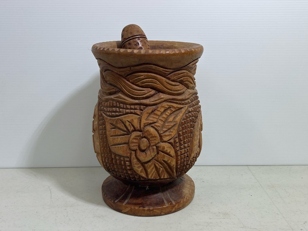 Carved Wood Mortar & Pestle