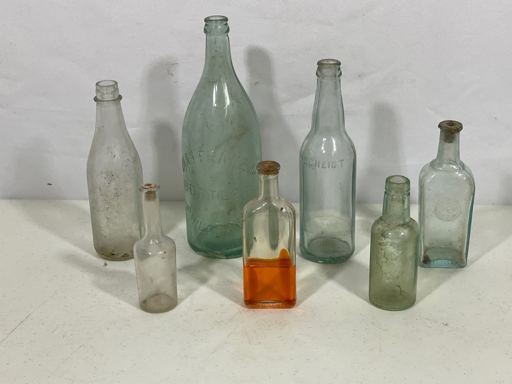 7 Early Glass Bottles- Beverage, Apothecary
