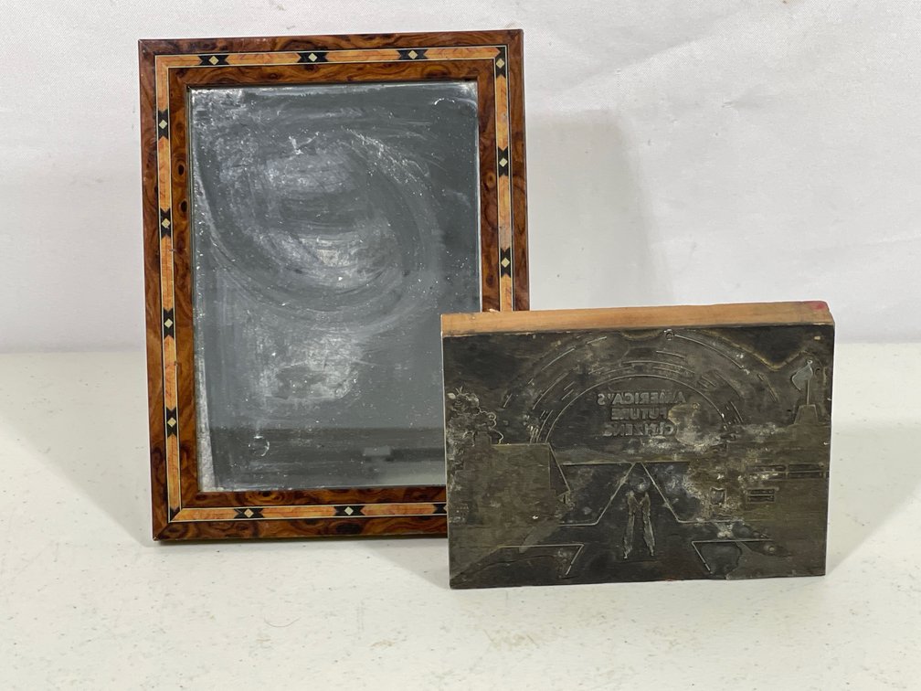 Wood Inlaid Picture Frame and Printer's Block "America's Future Citizens"
