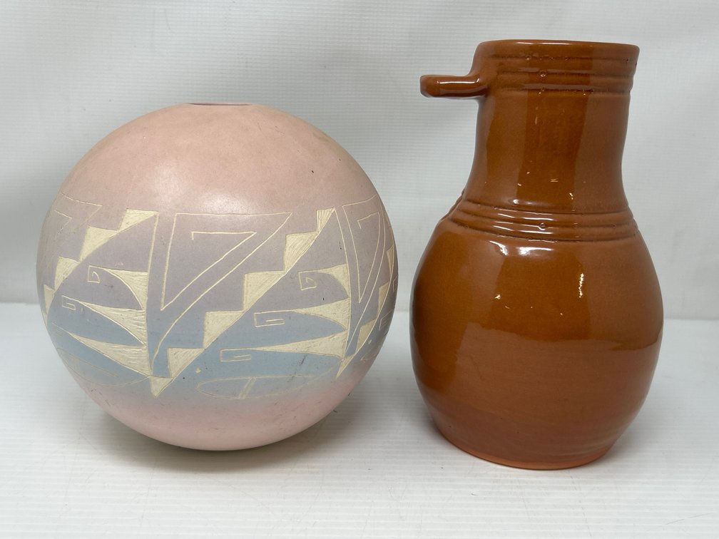 Pastel Navajo Vase and 2007 Clay Birdhouse