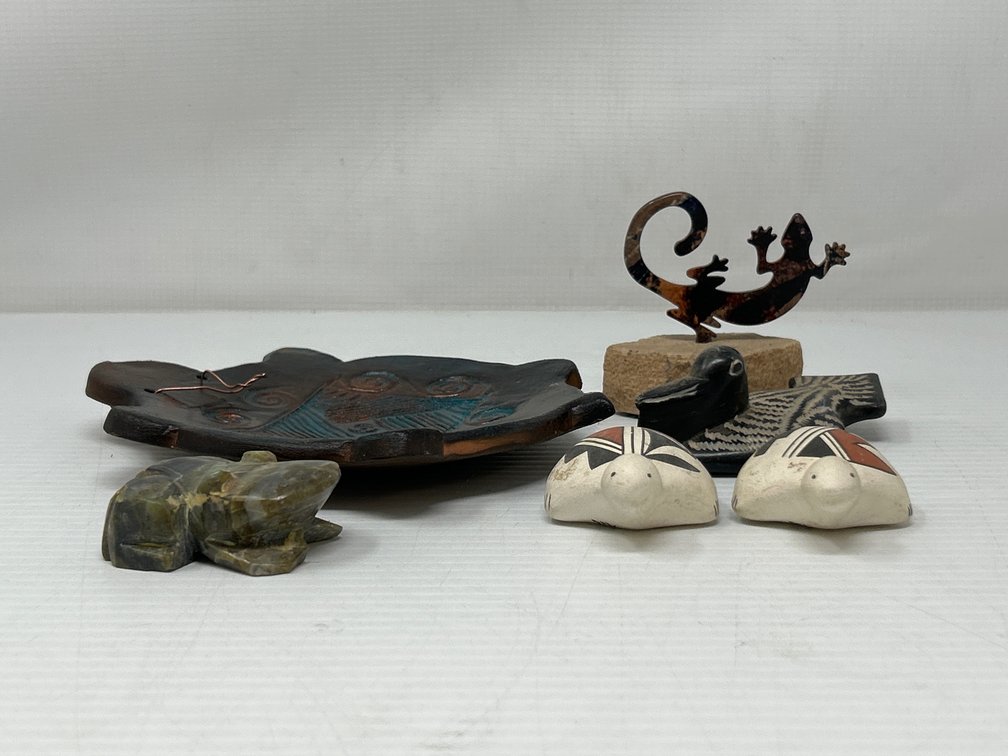 Pottery & Stone Items- Turtles, Lizard, Birds, Frog
