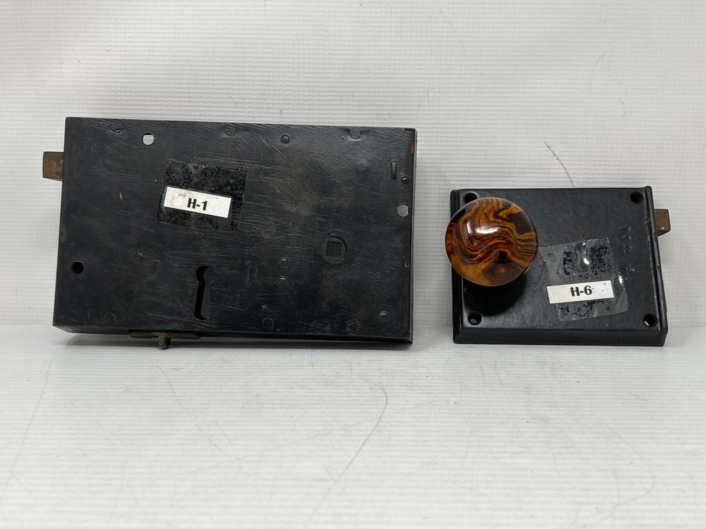 Antique Cast Iron Door Hardware- Rim Lock Box and Rim Lock Set with Knob