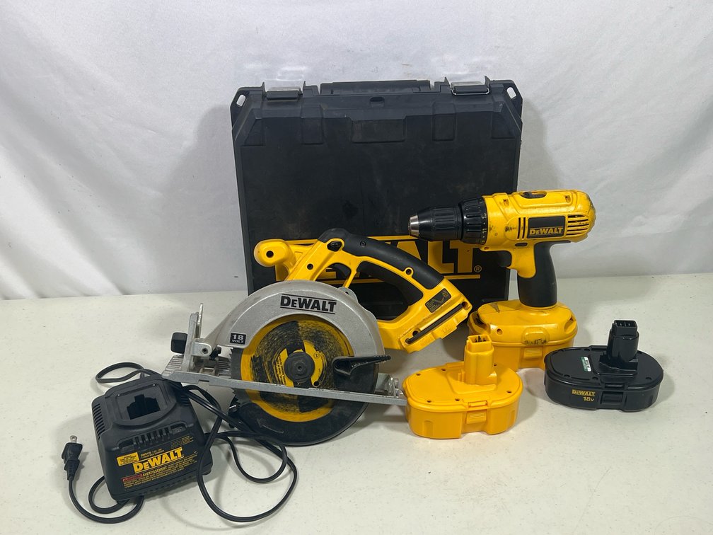 DeWalt Drill and DC390 Circular Saw with Chargers and Carry Case