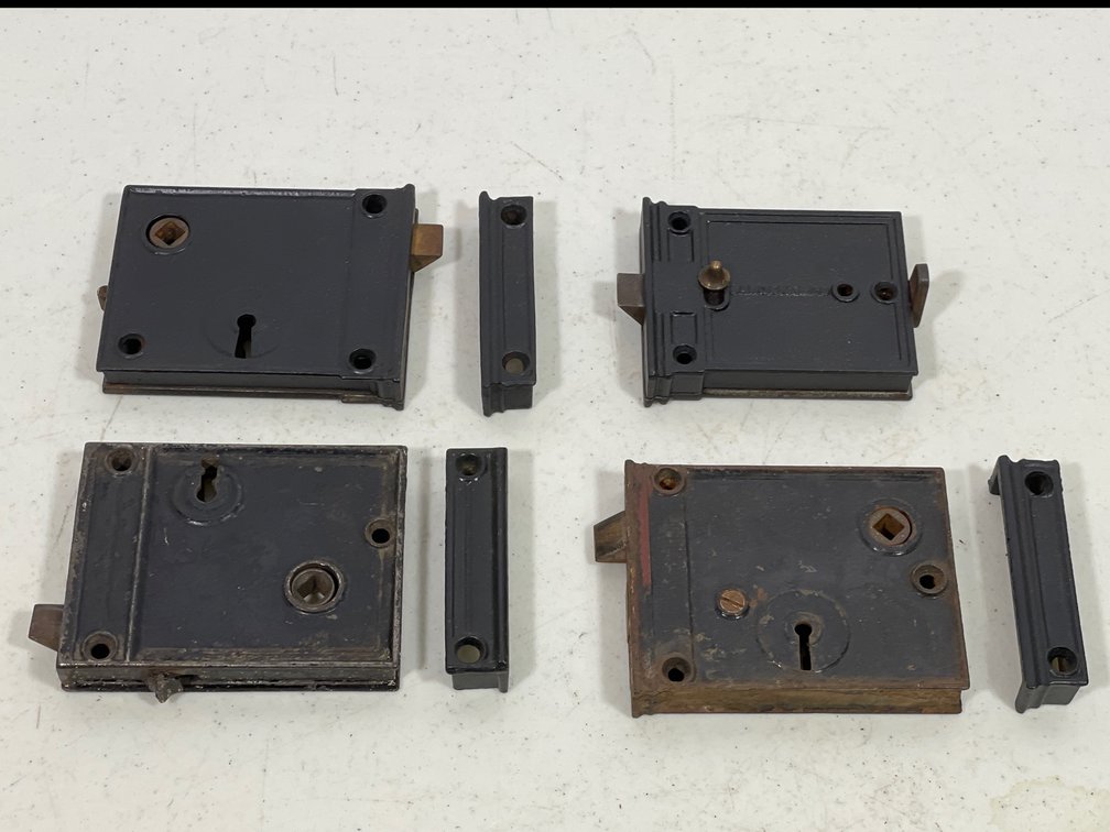 Antique Cast Iron Door Hardware- 4 Rim Locks and 3 Lock Catches