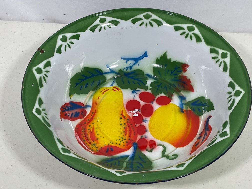 Enamelware Bowl with Fruit Decoration