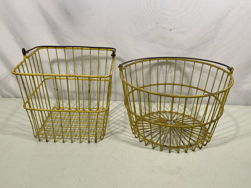 2 Antique Wire Egg Baskets- Round & Square