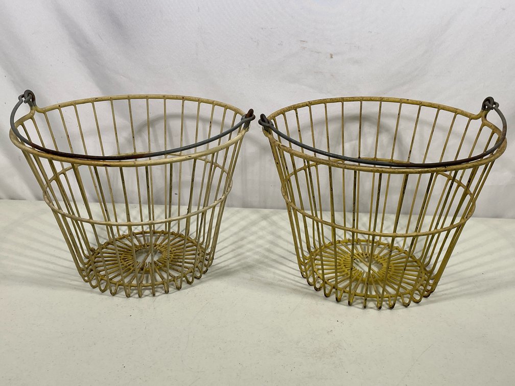 2 Vintage Round Wire Egg Baskets
