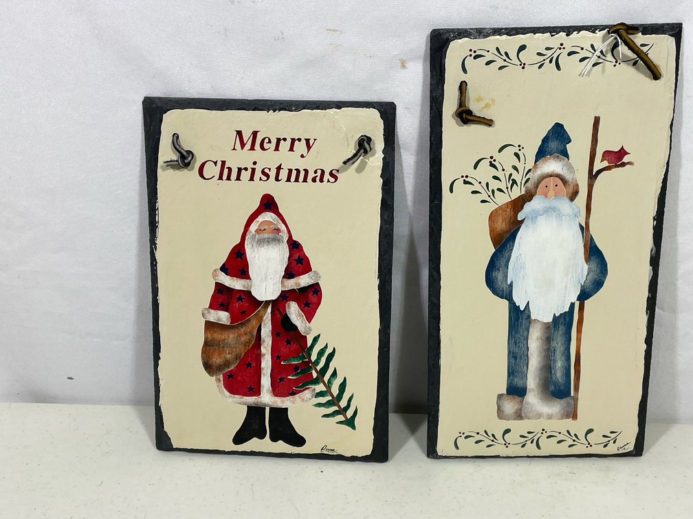 2 Slates Painted with Santas- Red Robe and Blue Robe, Both by "Donna"