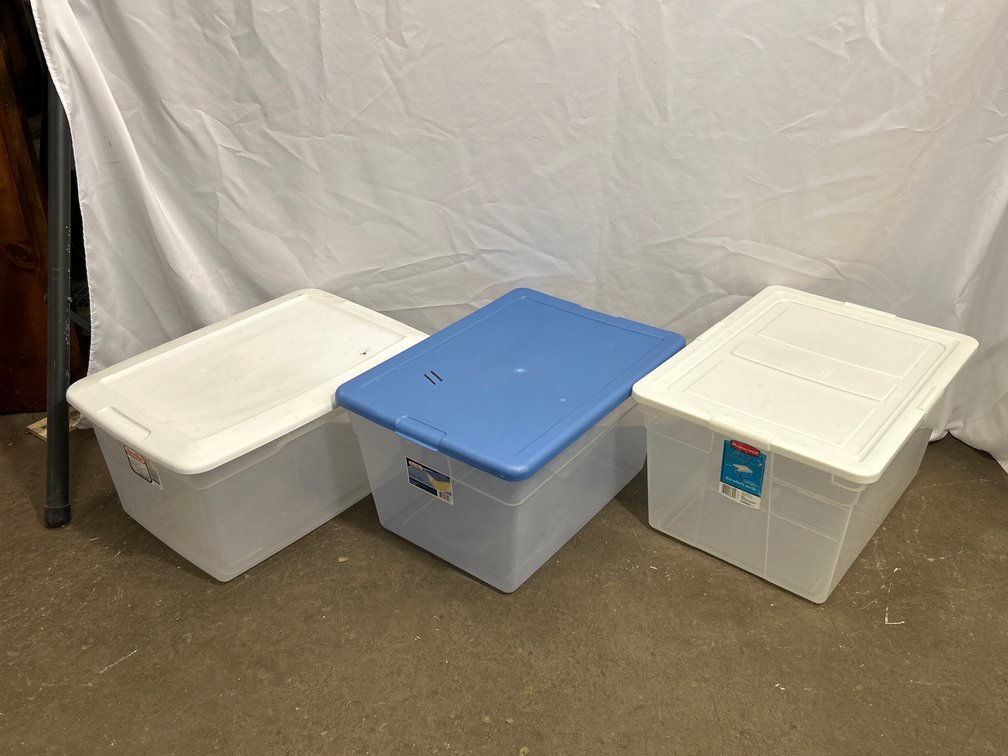 3 Plastic Storage Totes- All Clear, with Lids