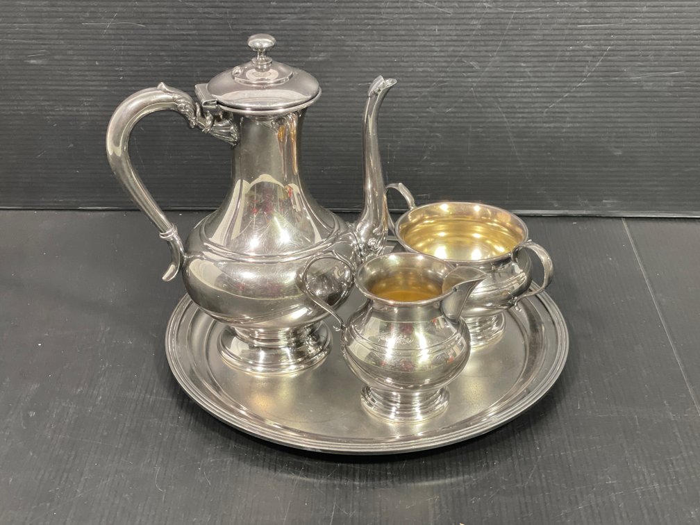 Quadrupleplate Tea Service- Tea Pot, Open Sugar, Creamer and Tray