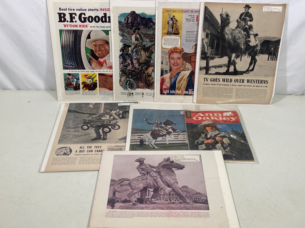 Grouping of Cowboy Type Advertisements, Print "The Cowboy", Annie Oakley Booklet
