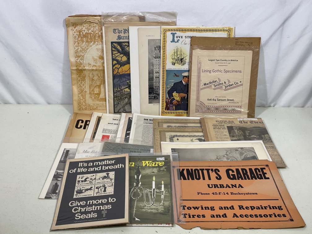 Grouping of Pages- Advertisements, Prints, Magazines, Certificates, Christmas Seals