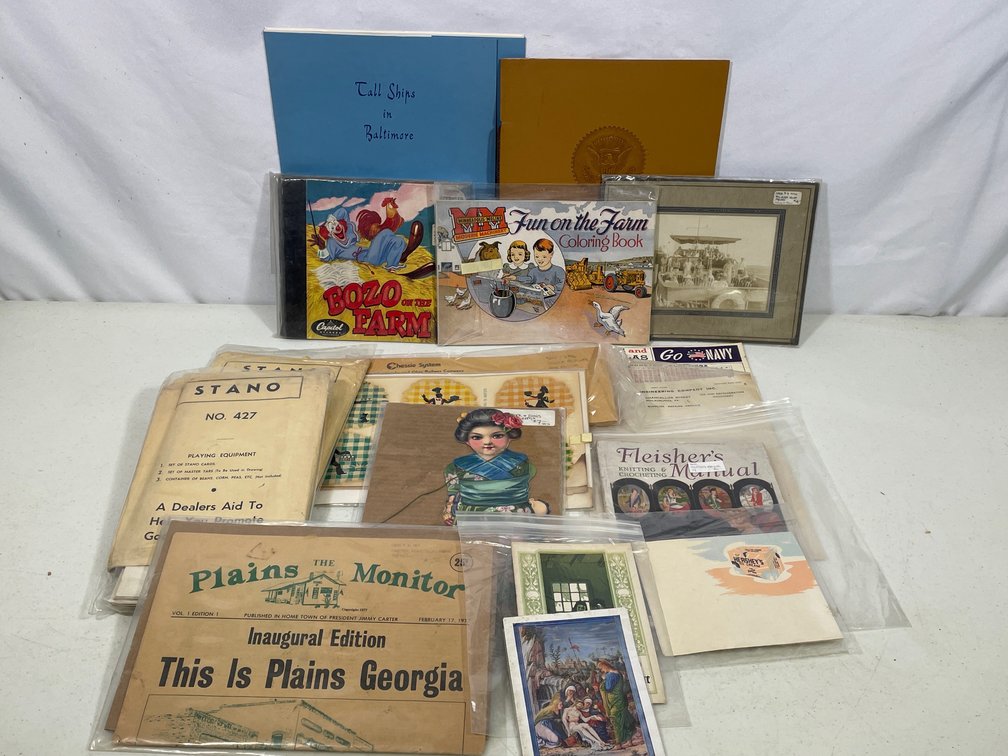 Ephemera Lot- Bozo Record Reader, Newspapers, Unframed Photo, Manuals, More