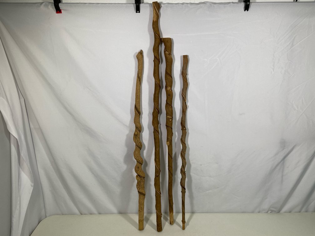 4 Twisted Wood Walking Sticks