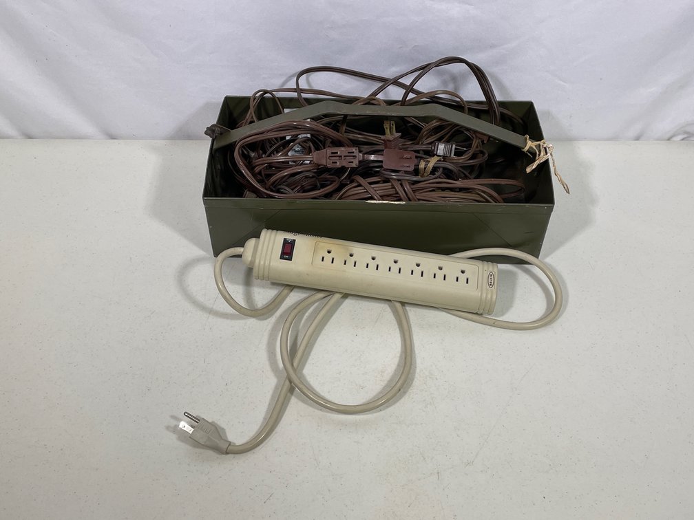 Metal Tool Caddy with Extension Cords, Power Strip
