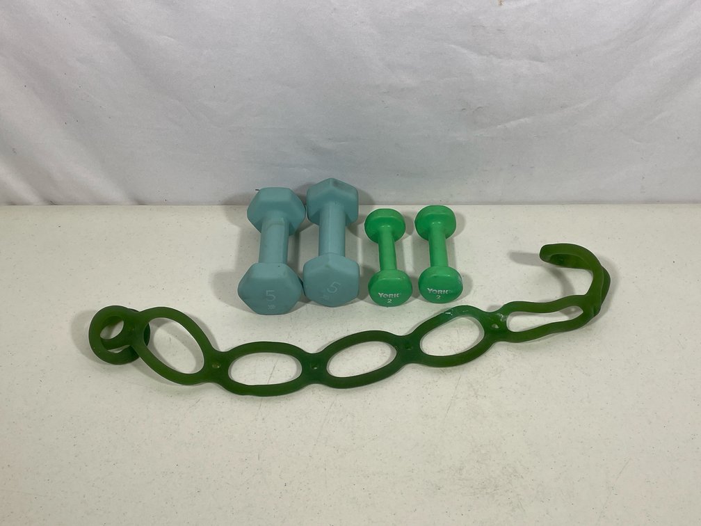2 Pairs of Hand Weights- 2 and 5 Lbs. and Exercise Band