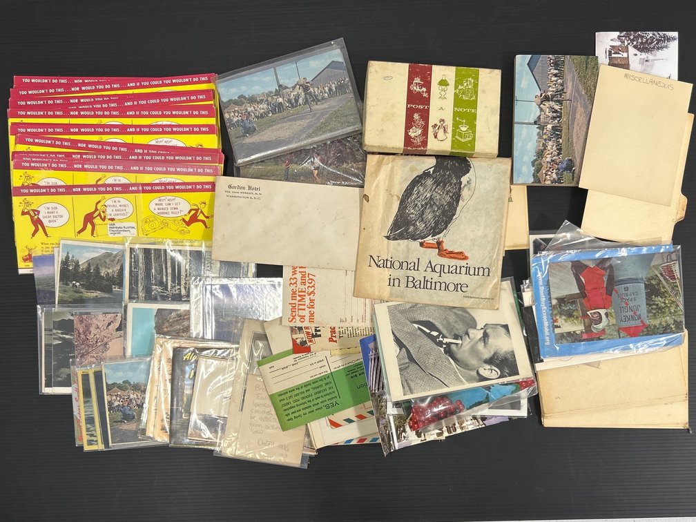 Grouping of Post Cards, Baseball Card, Hartford Insurance Prints, More