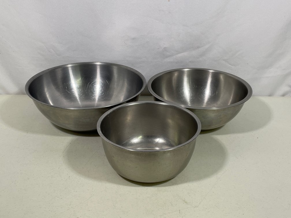 3 Stainless Steel Mixing Bowls- 2 are Vollrath, Other is Cook Time