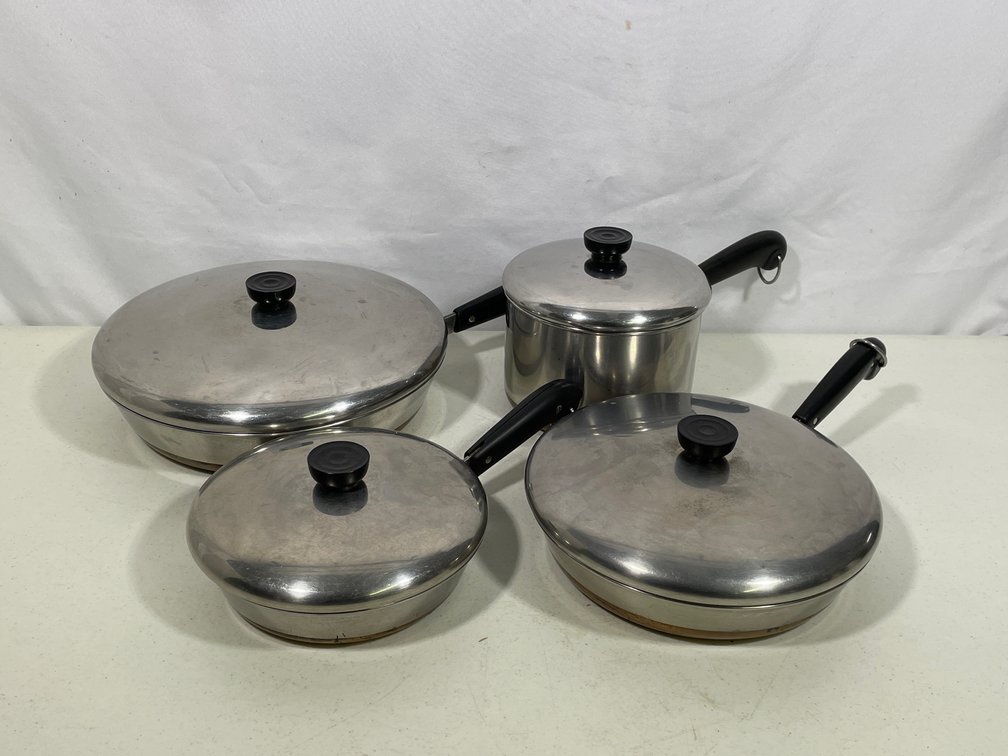 Revere Ware Cookware- 3 Skillets with Lids and Sauce Pan with Lid