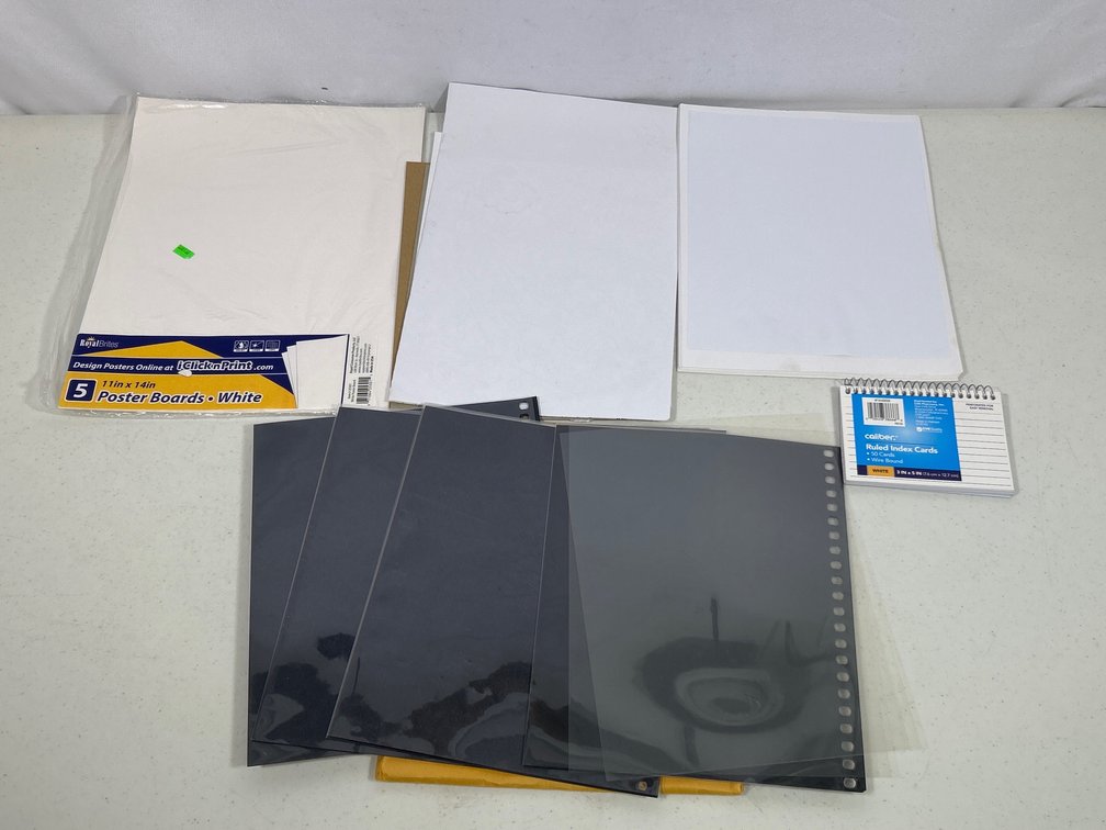 White Posterboards, Page Protectors, Index Cards, More