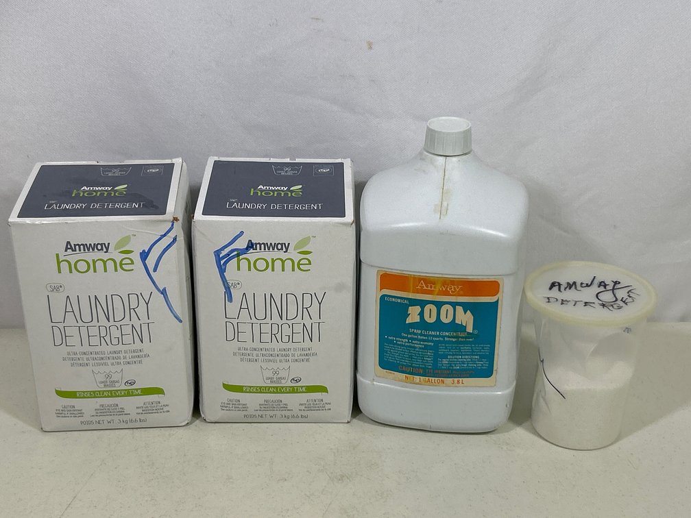 2 Boxes of Amway Home Laundry Detergent, Bottle of Zoom Spray Cleaner Concentrate