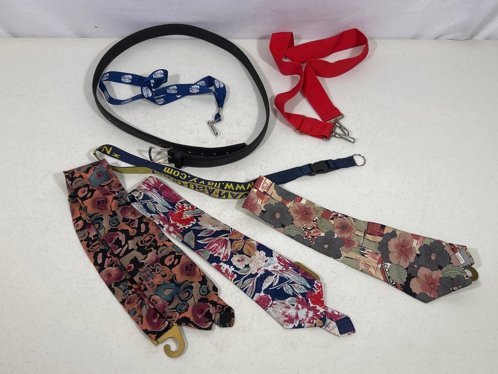 3 Printed Men's Ties, Man's Belt, 3 Lanyards