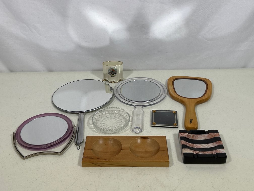 4 Assorted Mirrors, Dresser Valet, Trinket Dishes, German Porcelain Piece
