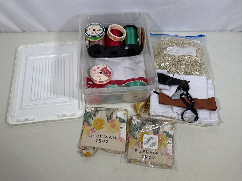 Ribbon Spools, Tissue Paper, Ribbons, 2 Beekman 1802 Fabric Items, Paper Crinkles