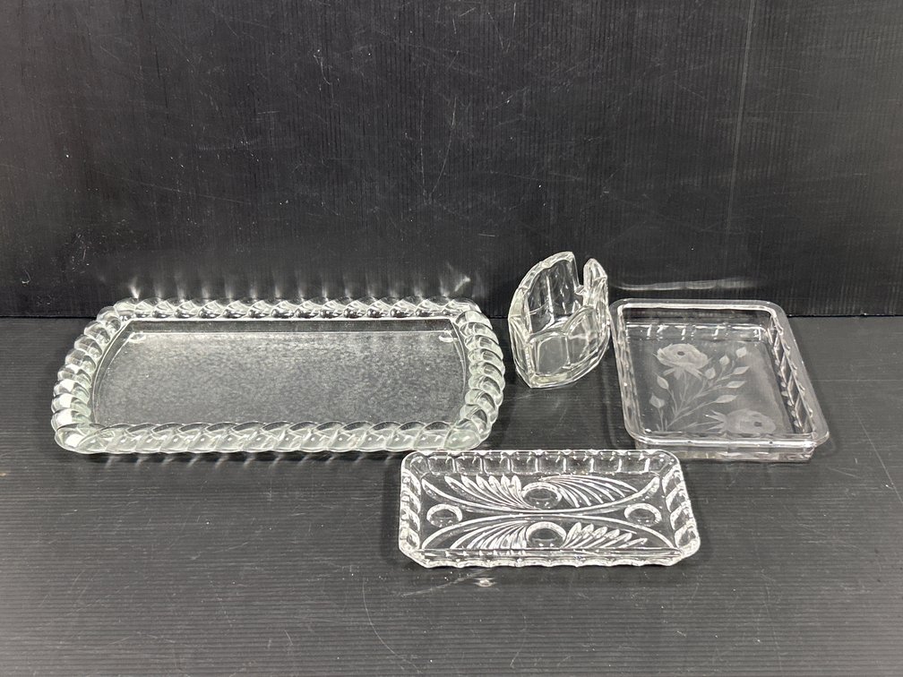 3 Glass Trays and Other Bowl with Spoon Slot