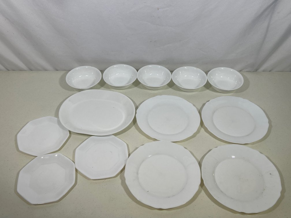 Assorted White Corelle & Arc Dinnerware Pieces- Various Patterns, 13 Plates & Platter