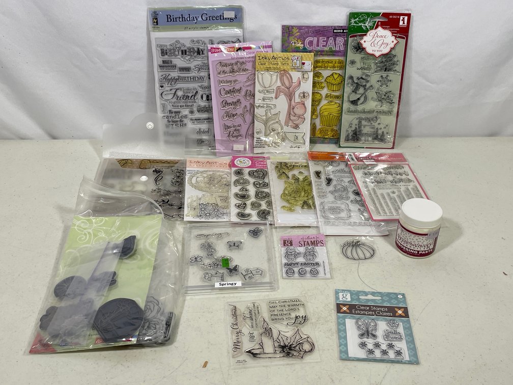 Large Assortment of Clear Stamps- Many New on Cards
