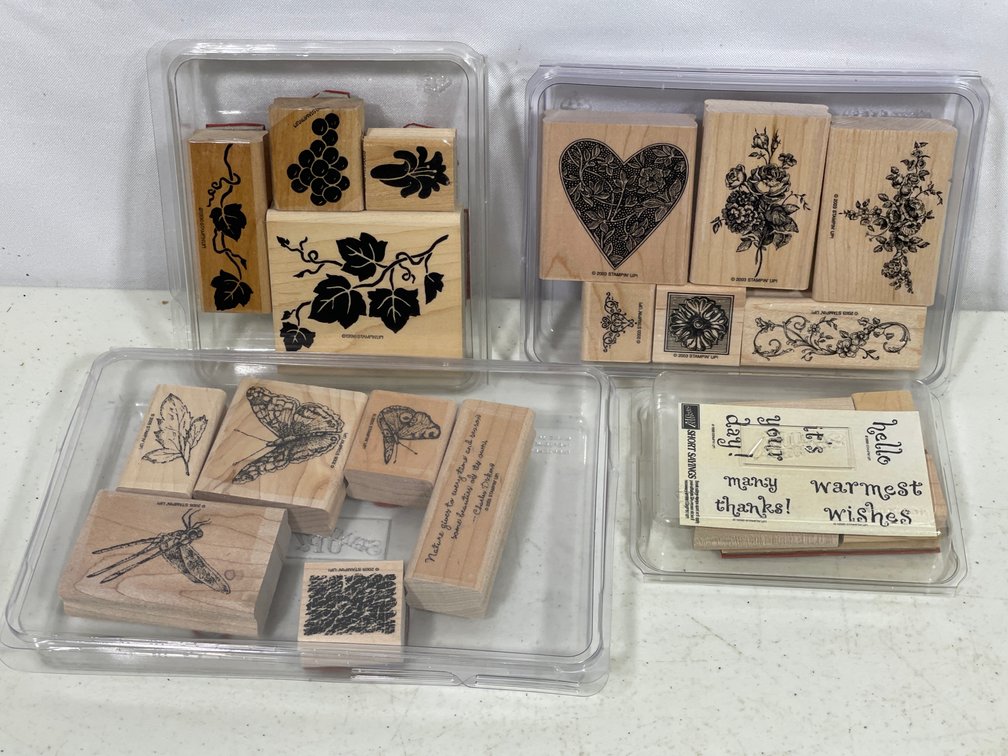 4 Sets of Rubber Stamps- Florals, Leaves, Hearts, Insects, Words