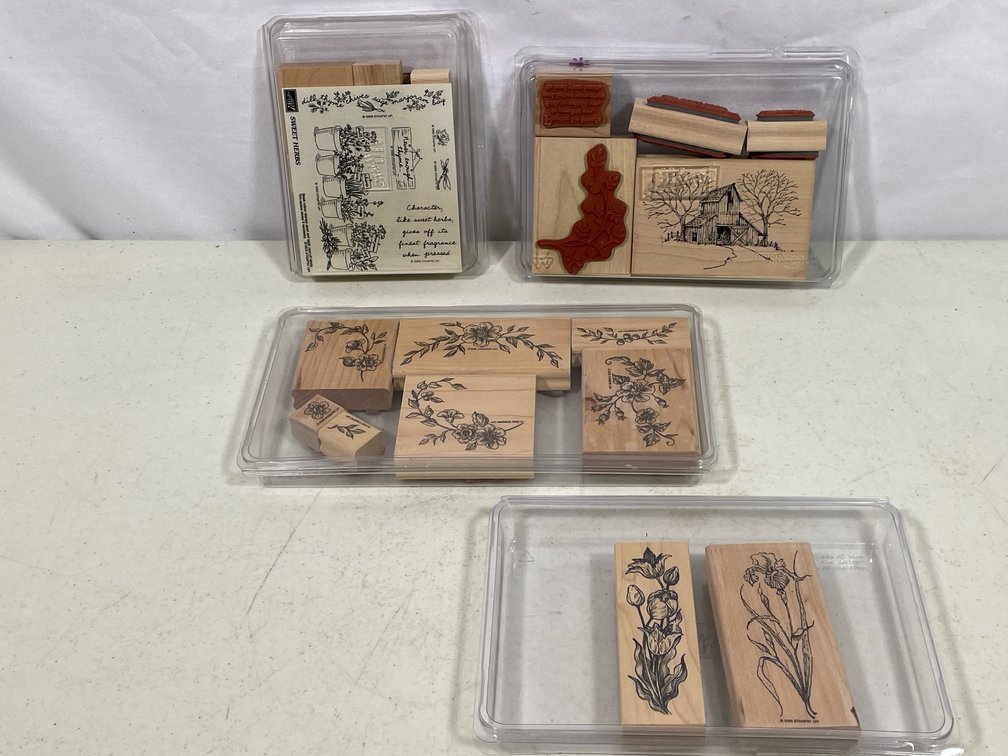 4 Sets of Rubber Stamps- Florals, Barn, Sentiments, More