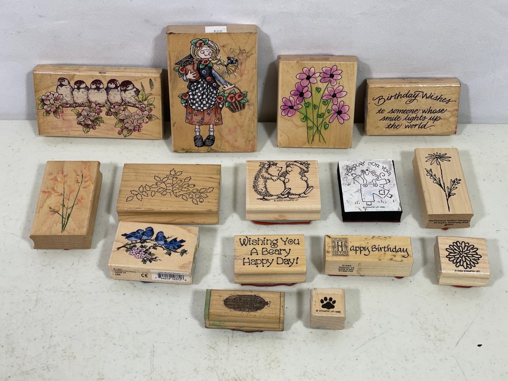 15 Assorted Rubber Stamps- Florals, Birds, Sentiments, More