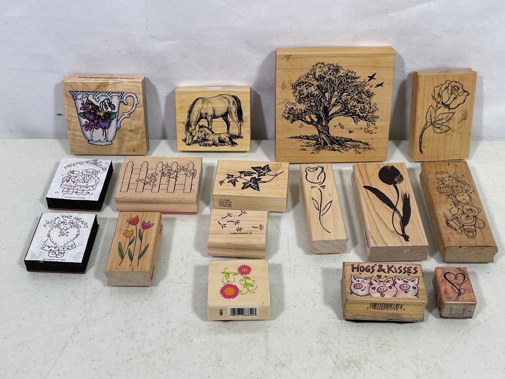 16 Assorted Rubber Stamps- Florals, Animals, Sentiments, More