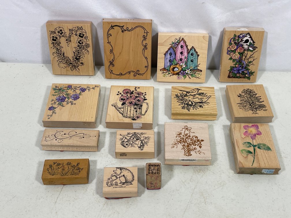 15 Assorted Rubber Stamps- Florals, Birdhouses, Borders
