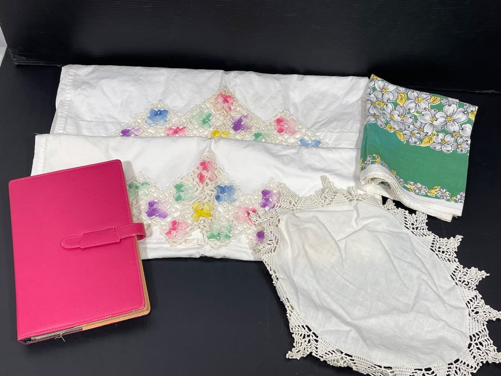 2 Pillow Cases, 2 Dresser Scarves and Pink Planner/Organizer