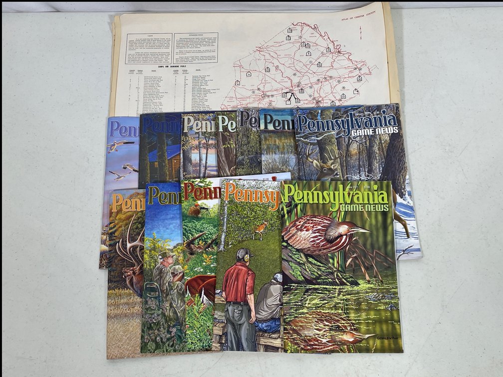 11 Issues of Pennsylvania Game News and Map "Covered Bridges in Chester County