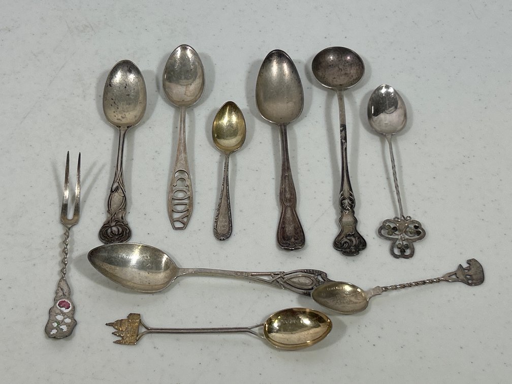 9 Sterling Spoons and Sterling Fork, 4.12 ozt total
