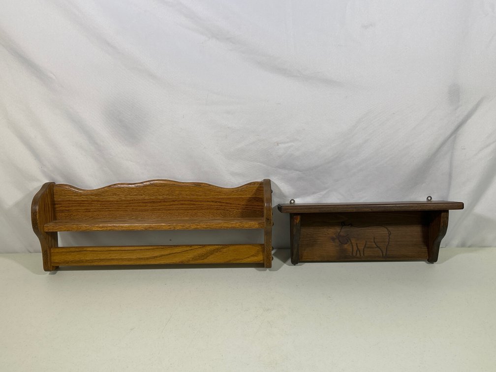 2 Wooden Wall Shelves- One with Hanging Bar, Other with Animal Silhouette